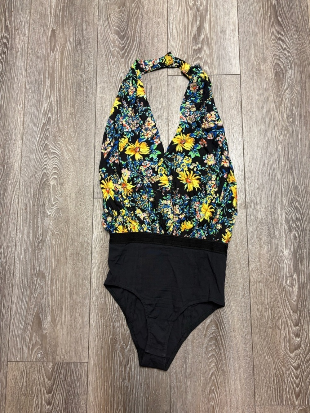 Intimately free people Black Floral Halter One-Piece top